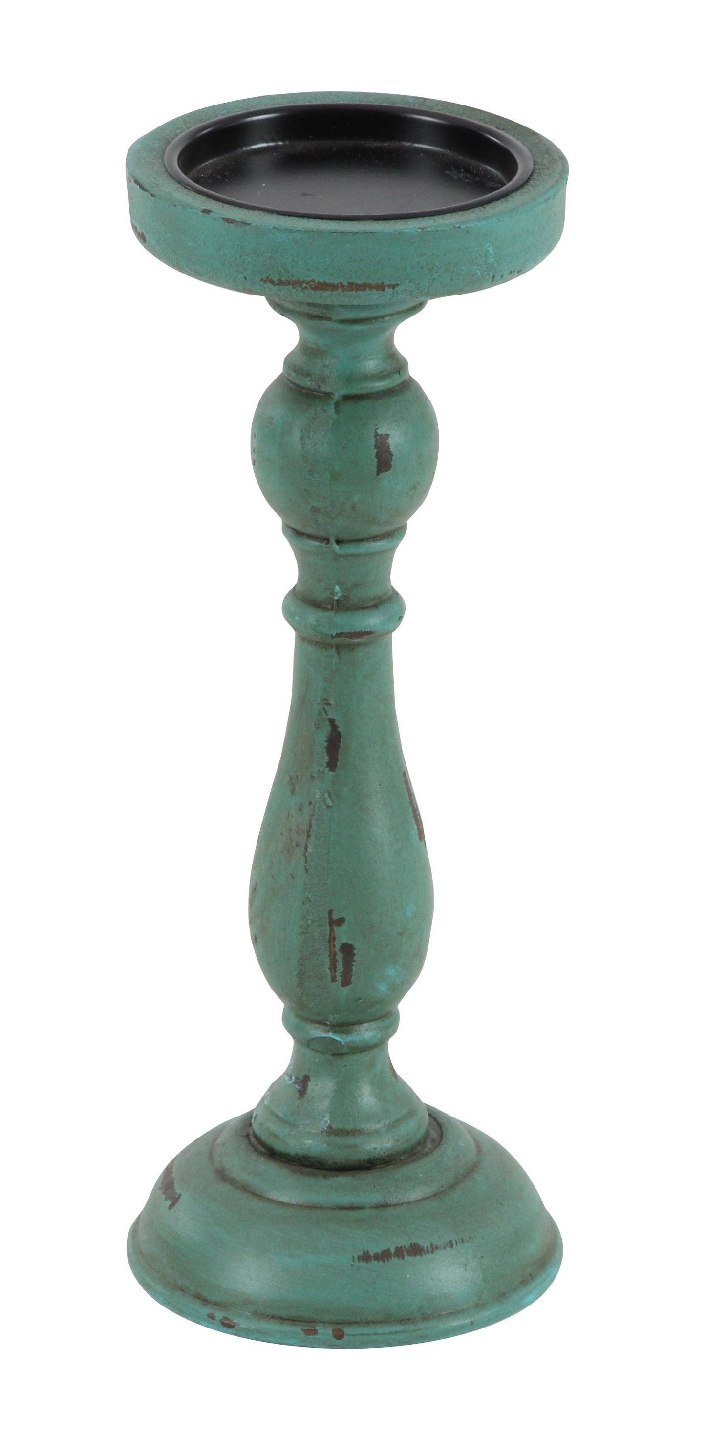 Traditional Teal Wooden Candle Holder Set