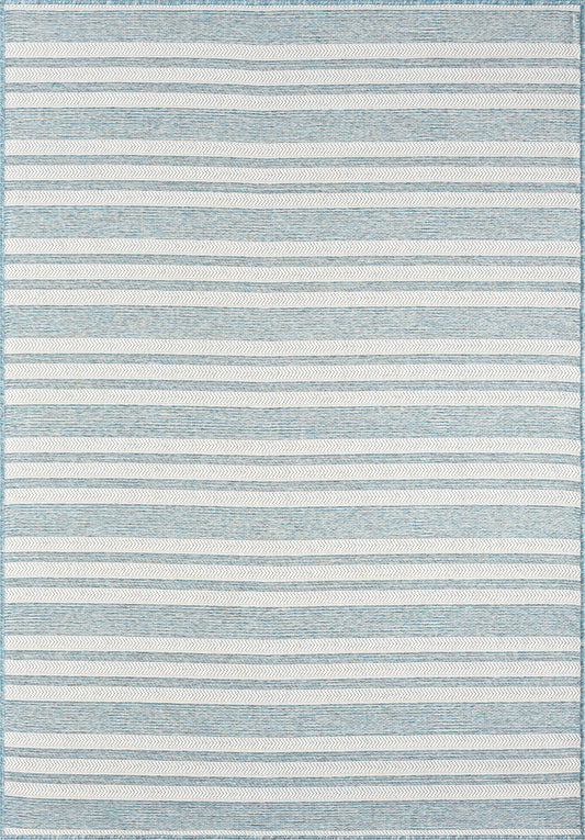 Ocean Blue Horizontal Striped Indoor/Outdoor Rug: 7'9" x 10'2"