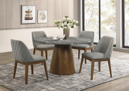 Franklin - 5 Piece Round Dining Table Set - Gray And Dark Oak