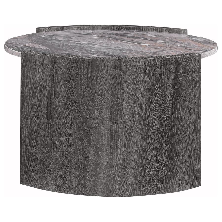 Gladstone - Round Faux Marble Top Coffee Table - Distressed Gray