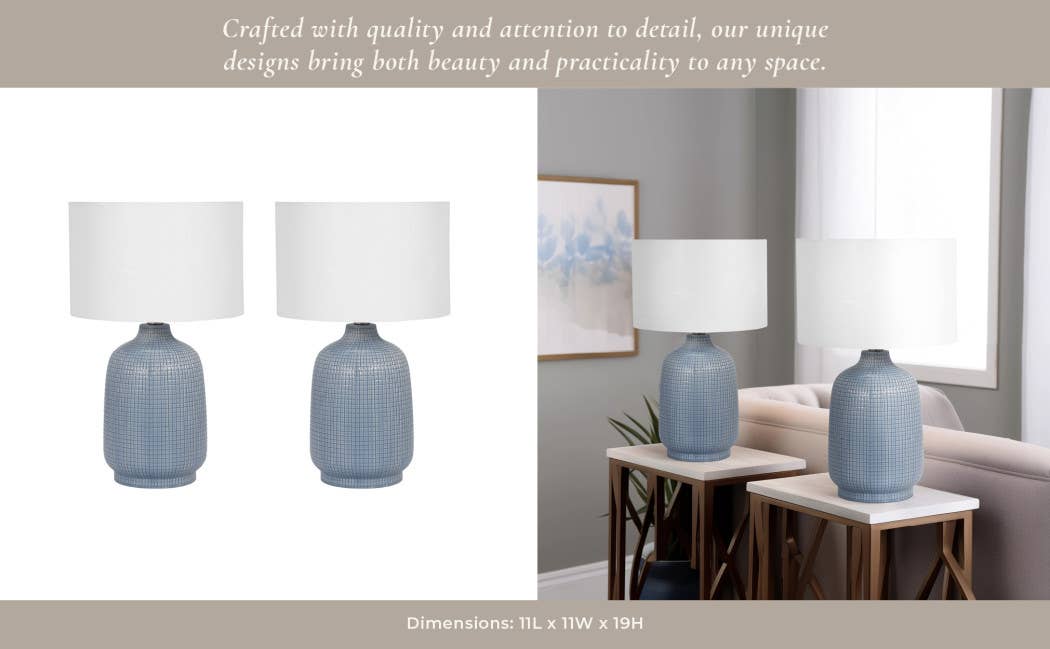 Ceramic Linen Shades Table Lamps Set of 2 - Blue, 18 in.