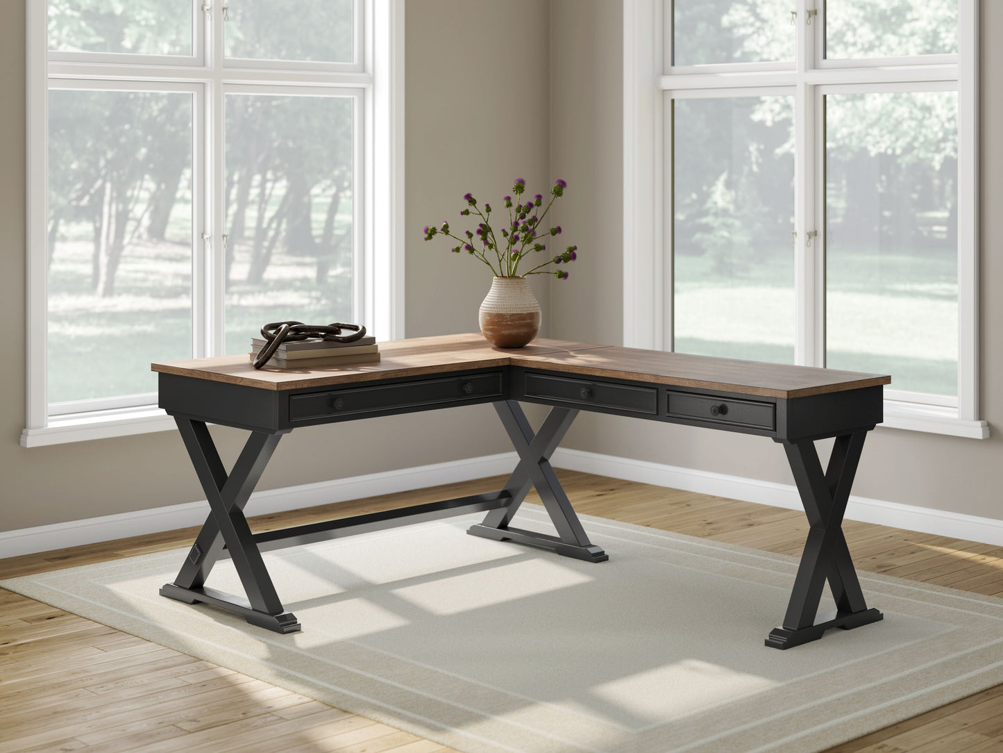 Wildenauer - Brown / Black - Home Office Desk And Return