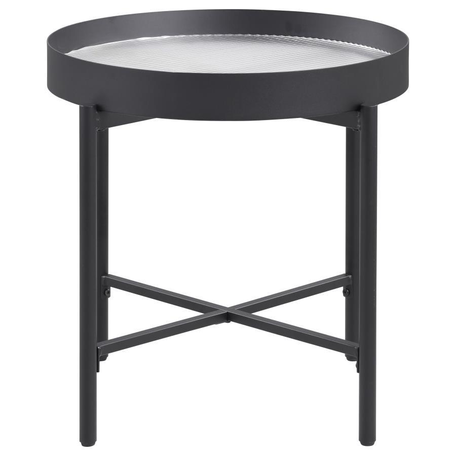 Ozella - Round End Side Table With Recessed Top Sandy - Black