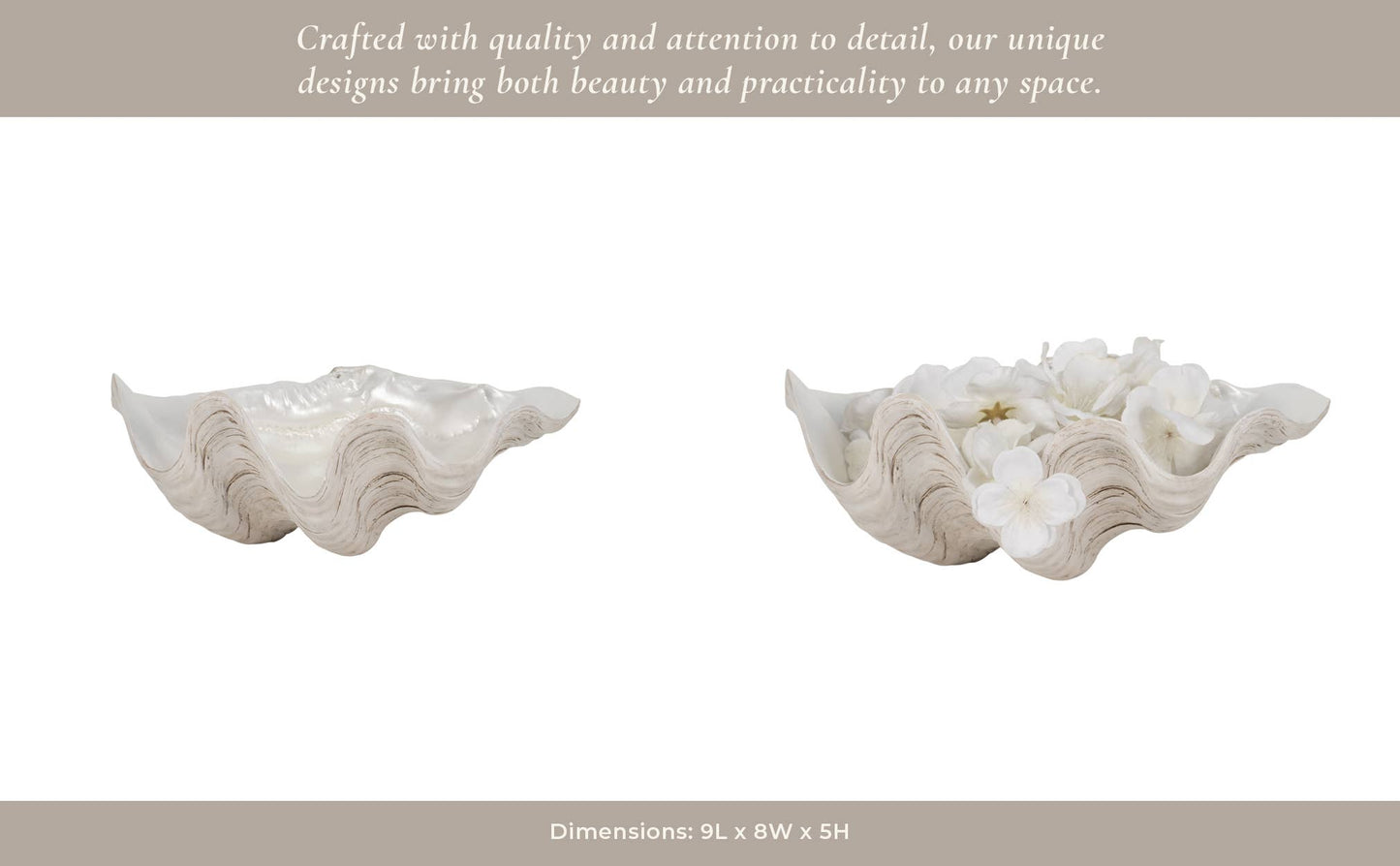 Decorative Bowl - Ivory Resin Coastal Pearlized Shell, 9 in.