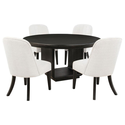 Leandro - 5 Piece Round Dining Table Set - Cream / Burnished Black