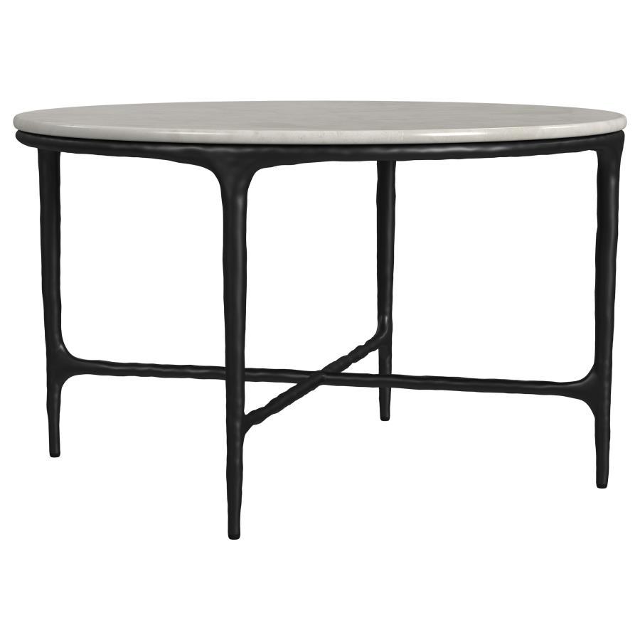 Hermas - Round Genuine Marble Top Metal Coffee Table - White