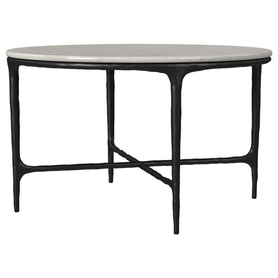 Hermas - Round Genuine Marble Top Metal Coffee Table - White