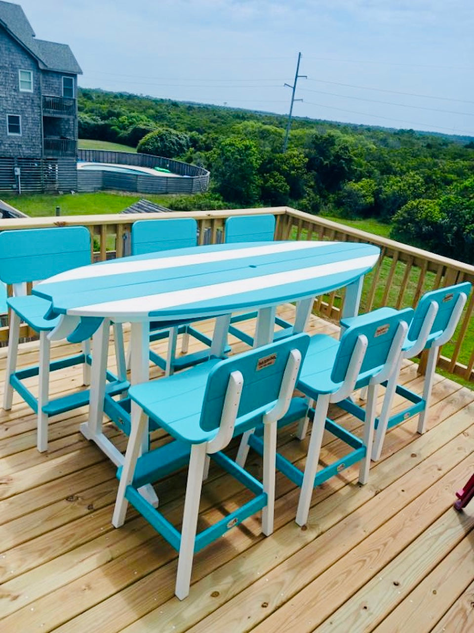 Beaver Dam 8' Surf-Aira Table w/ 6 Saddle Stool with Back