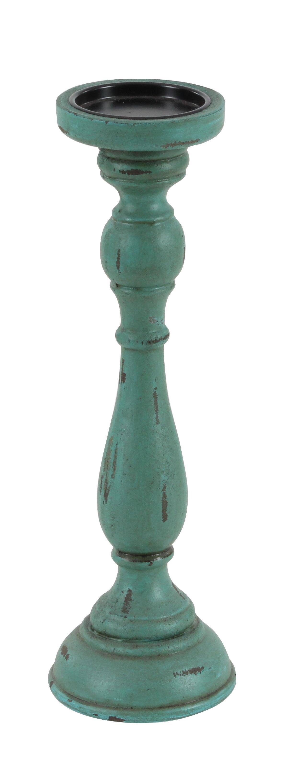 Traditional Teal Wooden Candle Holder Set