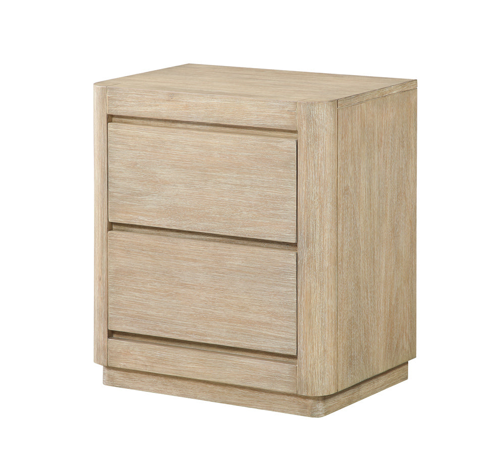 Hyde Park 2 Drawer Solidwood Nightstand w/ Power/USB with Stylish Weathered Tan Natural Finish