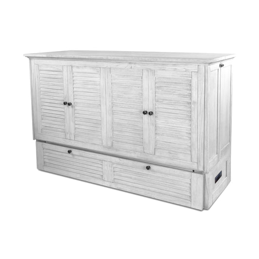 Surfside Queen Cabinet Murphy Bed with Memory Foam Mattress. Weathered White finish