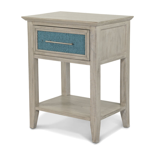 Ocean Isles 1 Drawer Woven Nightstand with Power and USB A Ocean Blue and Aged Ivory Finish