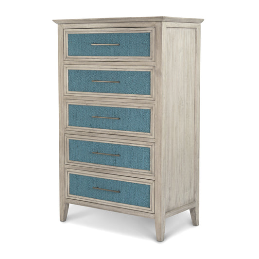 Ocean Isles 5 Drawer Woven Chest Ocean Blue and Aged Ivory Finish