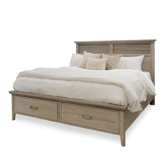 Cape May Queen Storage Bed Solid Wood Coastal Charm Glazed Driftwood Finish