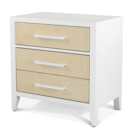 Miramar 3 Drawer Woven Nightstand with Power and USB A + C Sand and Stark White Finish