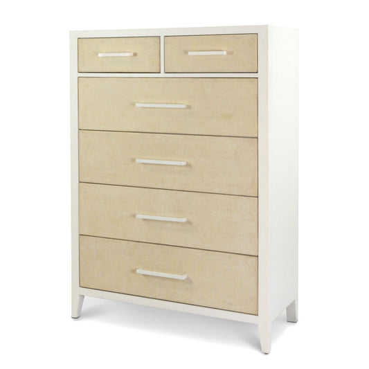 Miramar 6 Drawer Woven Chest Sand and Stark White Finish