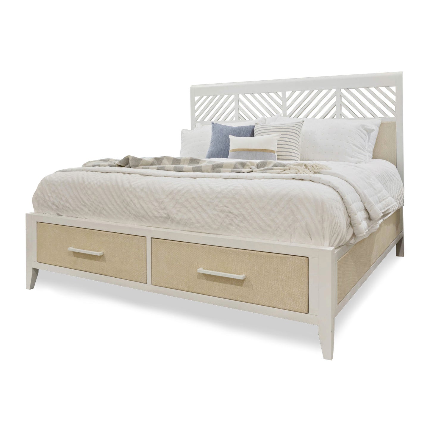 Miramar Queen Woven Storage Bed Coastal Elegance Sand and Stark White Finish