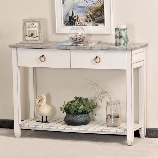 Picket Fence Console Table Grey/Blanc Finish