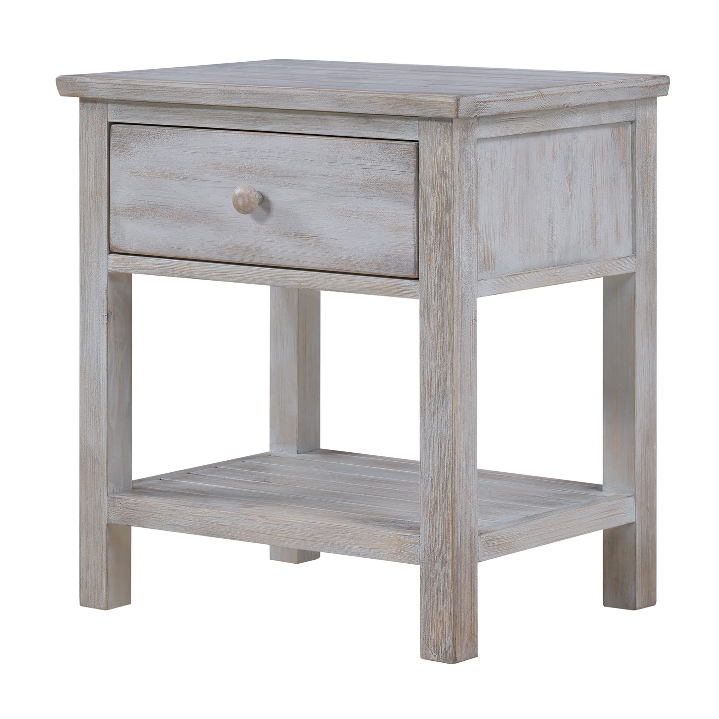 Geneva 1 Drawer with Storage Solidwood Nightstand w/ USB A + C with Elegant Distressed Brown Grey White Finish