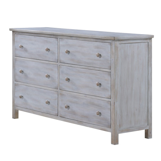 Geneva 6 Drawer Dresser with Elegant Distressed Grey White Finish