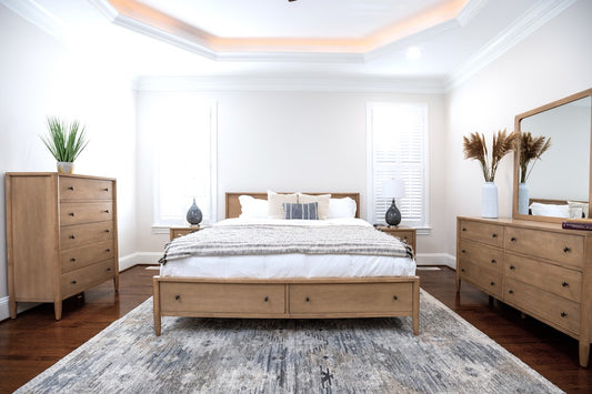 Chatham Queen Low Profile Platform Solidwood Bed with Storage Warm Maple Finish