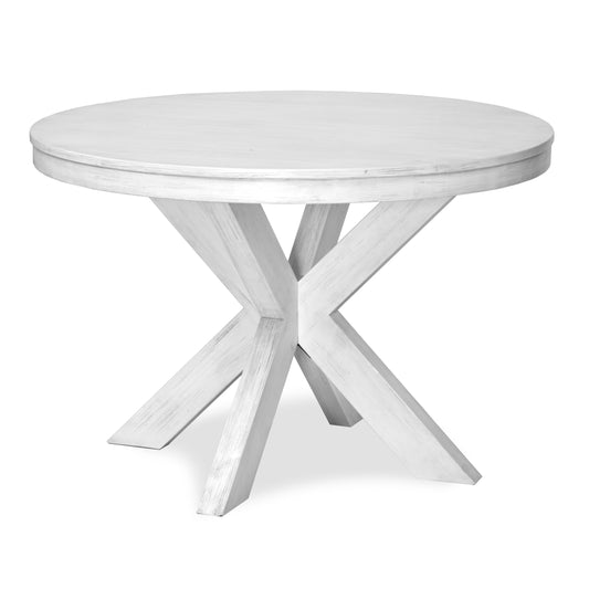 Surfside 45" Round Dining Table X Shaped Base Weathered White Finish