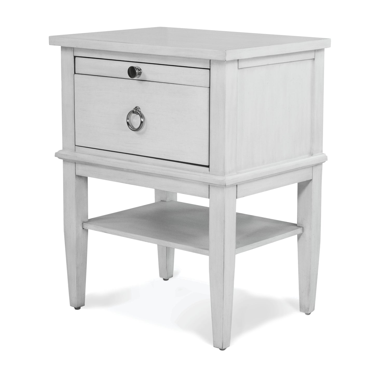 Point Breeze 1 Drawer Open Nightstand with Power and USB A + C Fresh White Finish with Soft Grey Glaze
