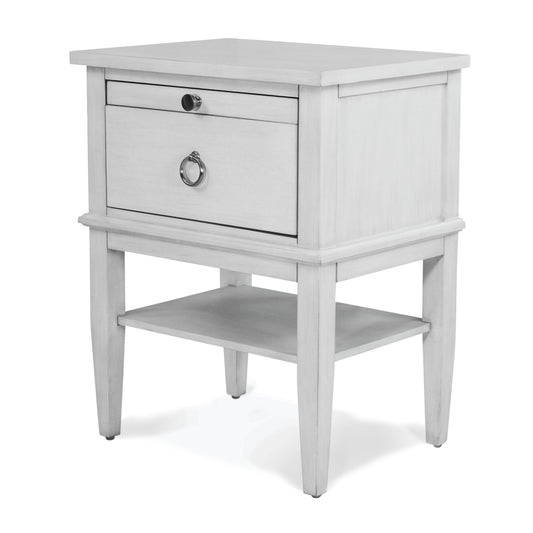 Point Breeze 1 Drawer Open Nightstand with Power and USB A + C Fresh White Finish with Soft Grey Glaze