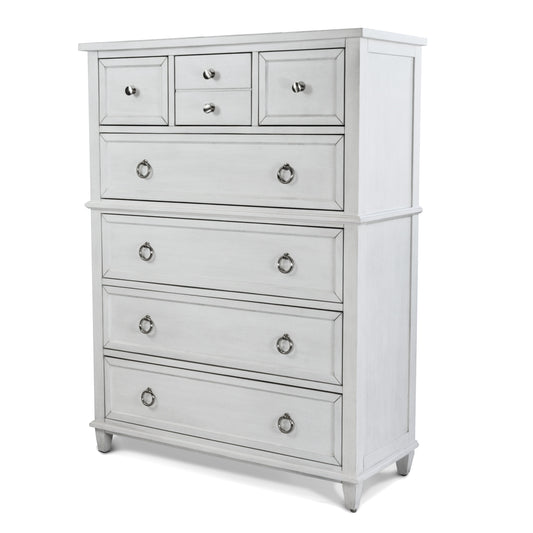 Point Breeze 5 Drawer Chest Fresh White Finish with Soft Grey Glaze