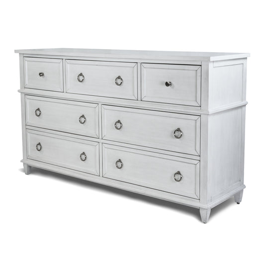 Point Breeze 7 Drawer Dresser Fresh White Finish with Soft Grey Glaze