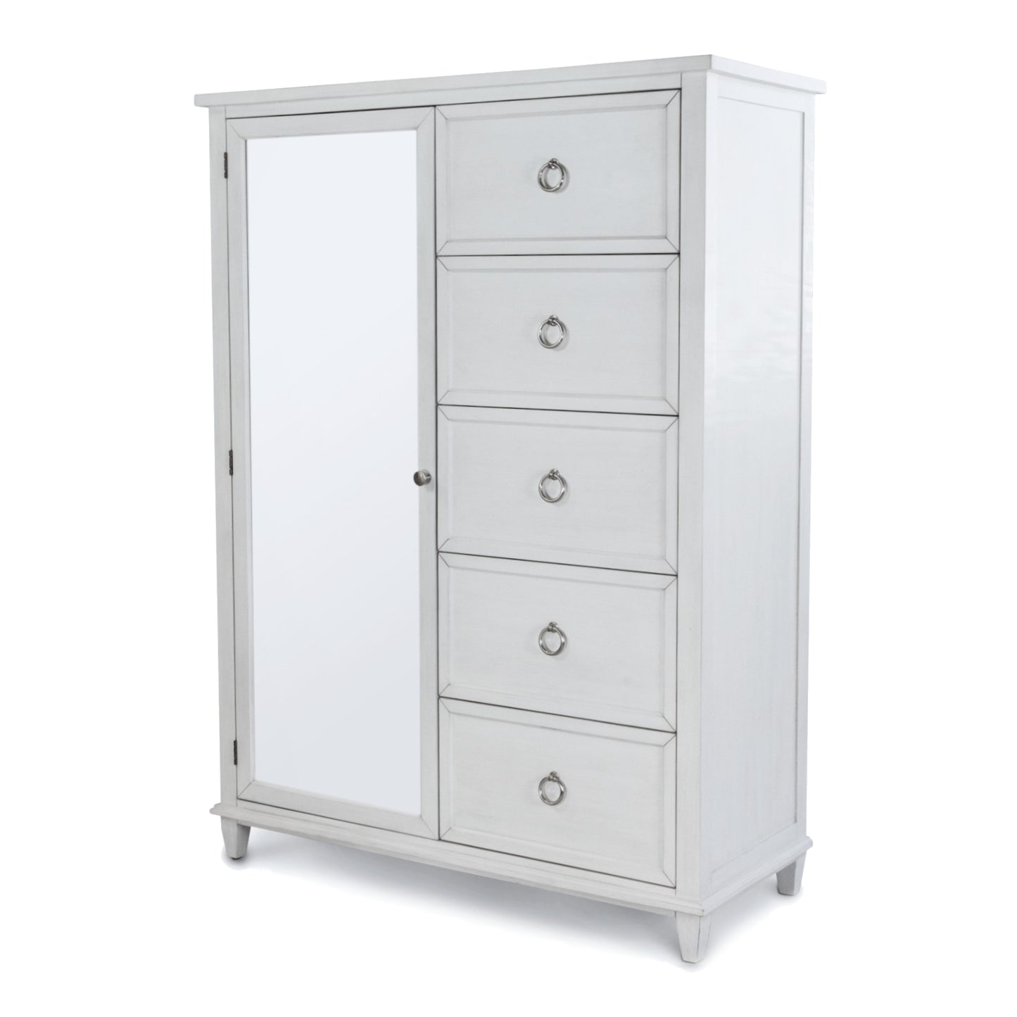 Point Breeze Mirrored Door Chest Fresh White Finish with Soft Grey Glaze
