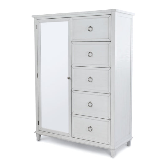 Point Breeze Mirrored Door Chest Fresh White Finish with Soft Grey Glaze