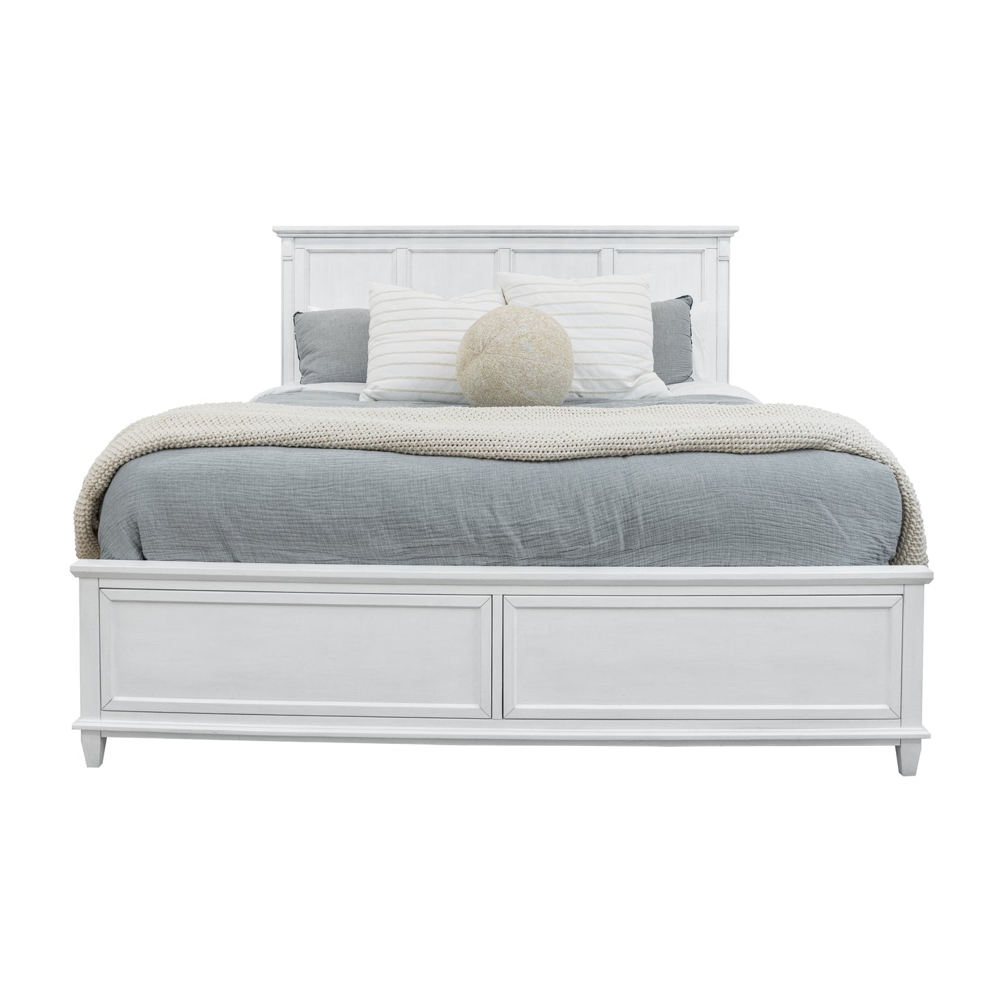 Point Breeze Queen Bed Fresh White Finish with Soft Grey Glaze