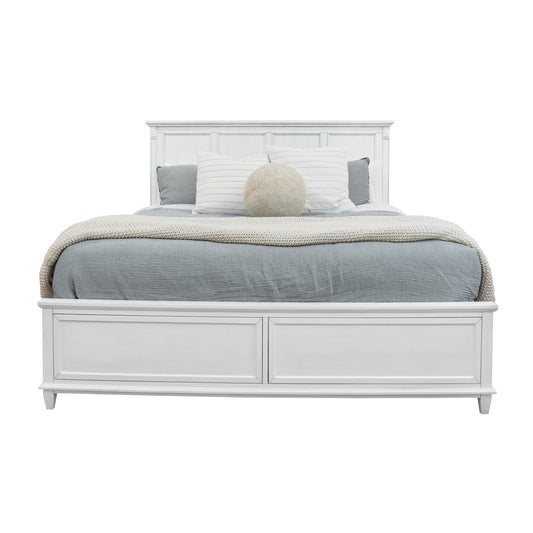 Point Breeze Queen Bed Fresh White Finish with Soft Grey Glaze