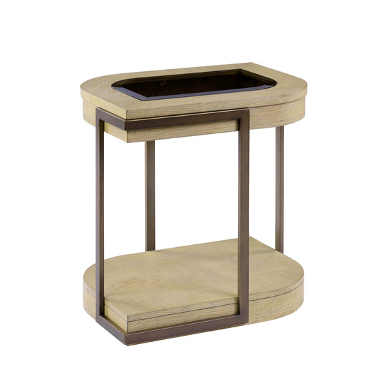 Rio Vista Chairside Table with tempered glass. Muted Earth Tones and Clay Finish