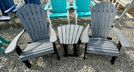 Backyard Adirondack Folding Chairs & Solitary Fan Table