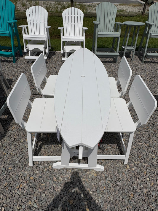 Beaver Dam 6' Poly Surfboard Table & 4 Saddle Stools w/ Backs