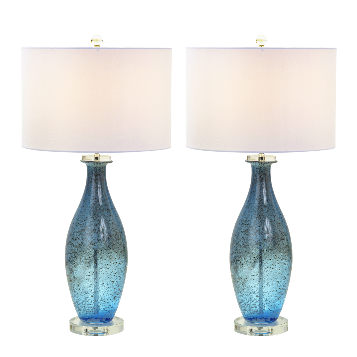 Lux Lighting Blue Tone Art Glass Lamps with a Dazzling Crystal Base (Set of 2) 3-Way Switch