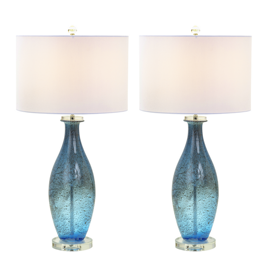 Lux Lighting Blue Tone Art Glass Lamps with a Dazzling Crystal Base (Set of 2) 3-Way Switch
