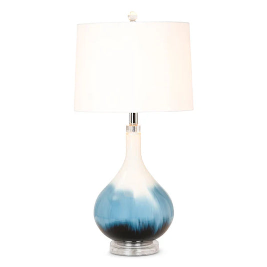 Lux Lighting Ombre 28" Stunning Blue Tone Glass Table Lamps with Linen Shade (Set of 2)