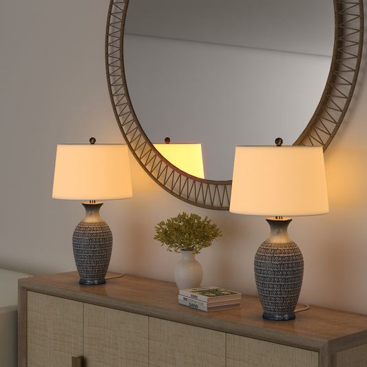 Sophia, 27" Ivory and Blue Ceramic Table Lamp (Set of 2)