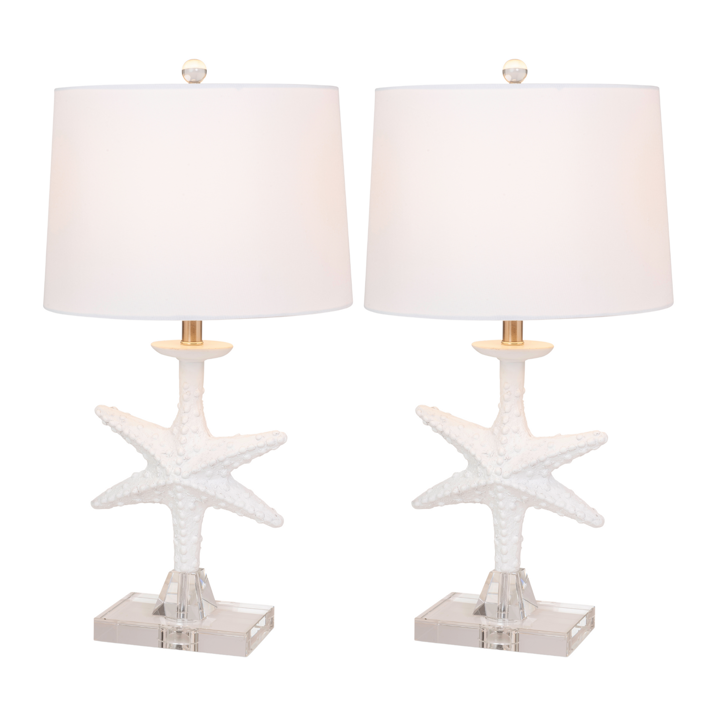 Lux Lighting 28" White Coastal Starfish Table Lamps With Crystal Base (Set of 2) 3-Way Switch