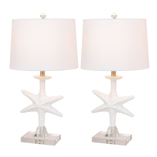 Lux Lighting 28" White Coastal Starfish Table Lamps With Crystal Base (Set of 2) 3-Way Switch