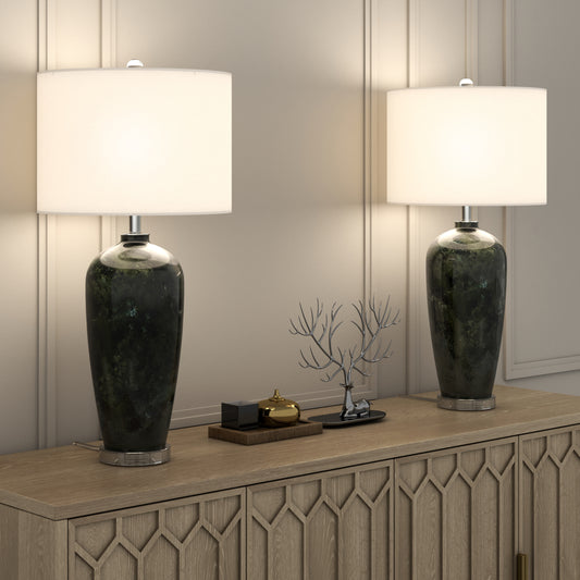 Eclipse, 31" Green and Black Tones Glass Table Lamp (Set of 2)