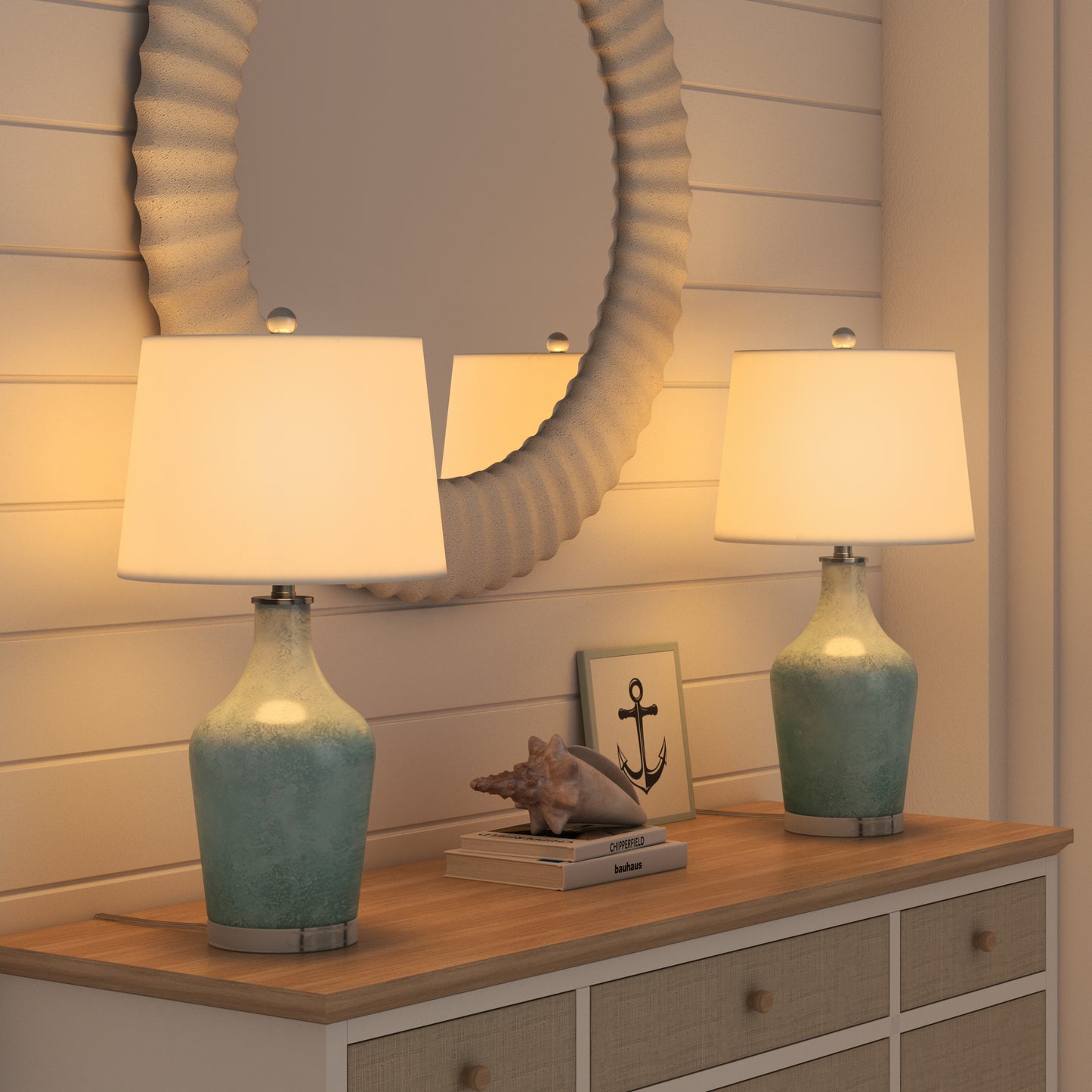 Mist, 26.5" Aqua Glass Table Lamp (Set of 2)