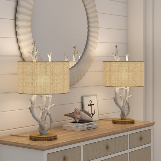Coral, 28" White Resin Table Lamp (Set of 2)