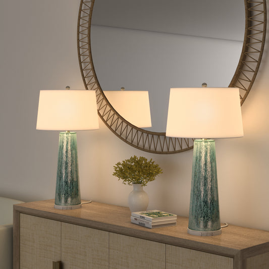 Emerald Rain, 31" Abstract Green Toned Table Lamp (Set of 2)