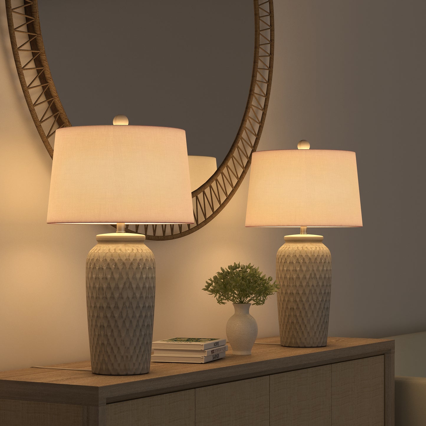 Luna, 27" White Ceramic Table Lamp w/ Gentle Distressing (Set of 2)