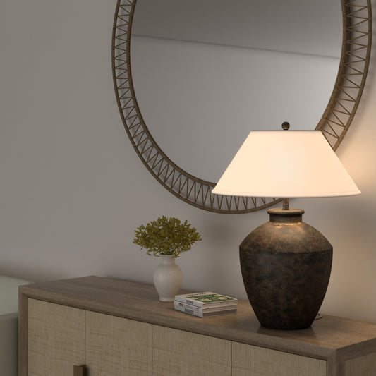 Terracotta, 30.5" Black Resin Table Lamp (Single, Textured Modern Style)