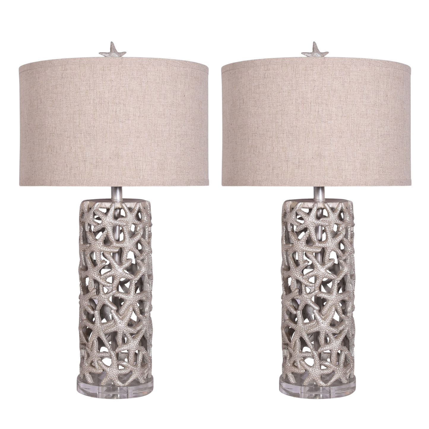 Lux Lighting 30" Elegant Starfish Silver/Gold Table Lamps with Linen Shade (Set of 2) 3-Way Switch